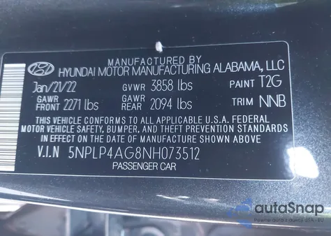 2022 Hyundai Elantra Limited из США, поврежденный, VIN 5NPLP4AG8NH073512